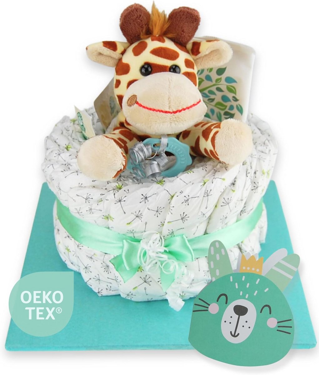 myBambini ®Luiertaart - giraffe klein | luiertaart in groen - incl. 14 LILLYDOO luiers | geboortecadeau | doopcadeau | kraamcadeau - handgemaakt