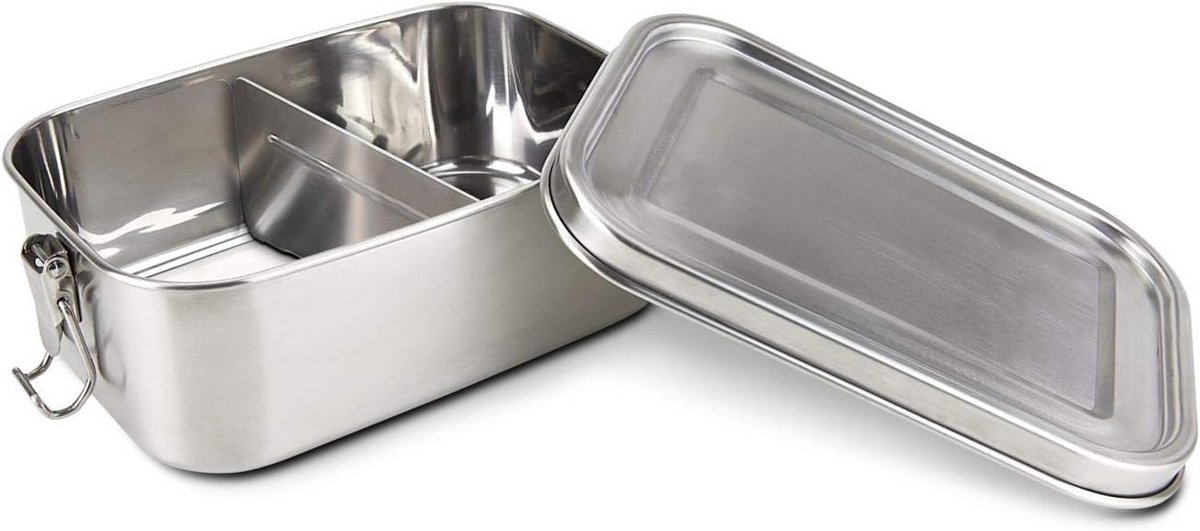 Roestvrijstalen Lunchbox 4-delig met Scheidingsvak en Lekvrije Ring
