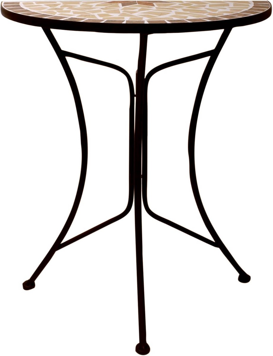 Halfronde Metalen Bijzettafel met Mozaïek Bovenblad - Decoratieve Tuin- en Balkontafel