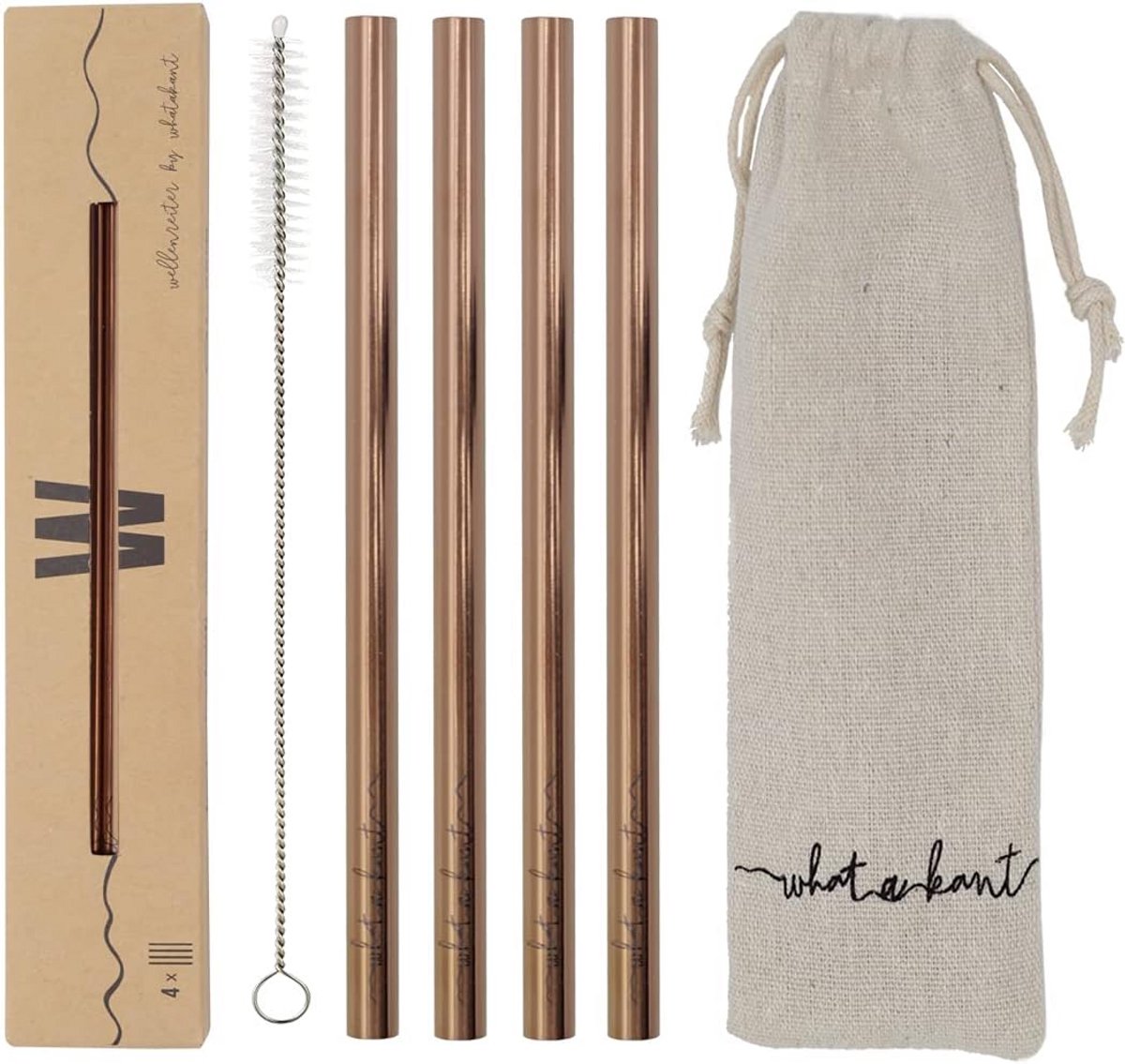 Set van 4 Koperen Rietjes met Pouch en Borstel - Herbruikbaar & Duurzaam