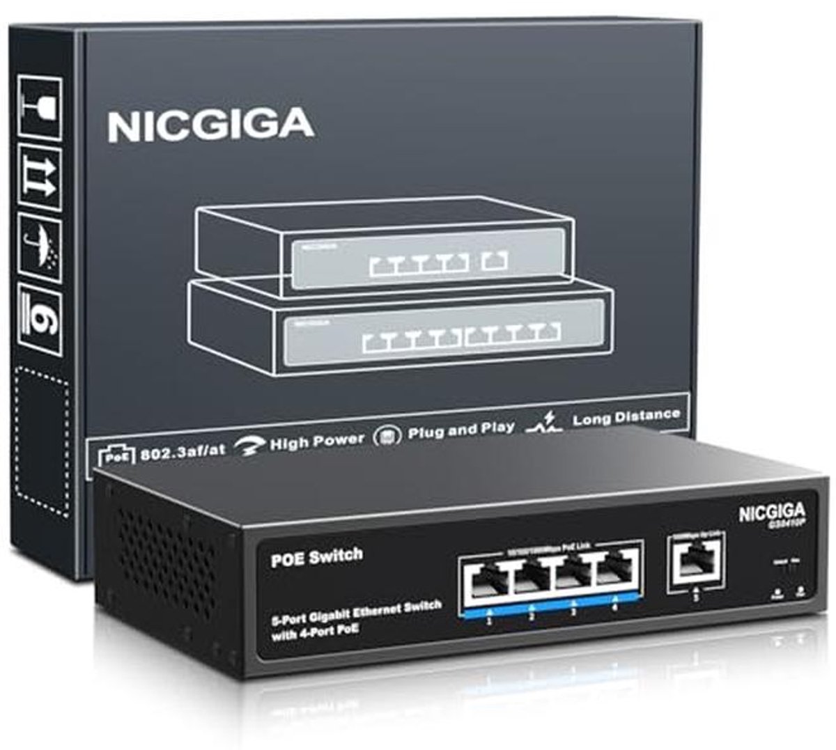 Gigabit PoE-switch met 4 poorten en 78W Power over Ethernet