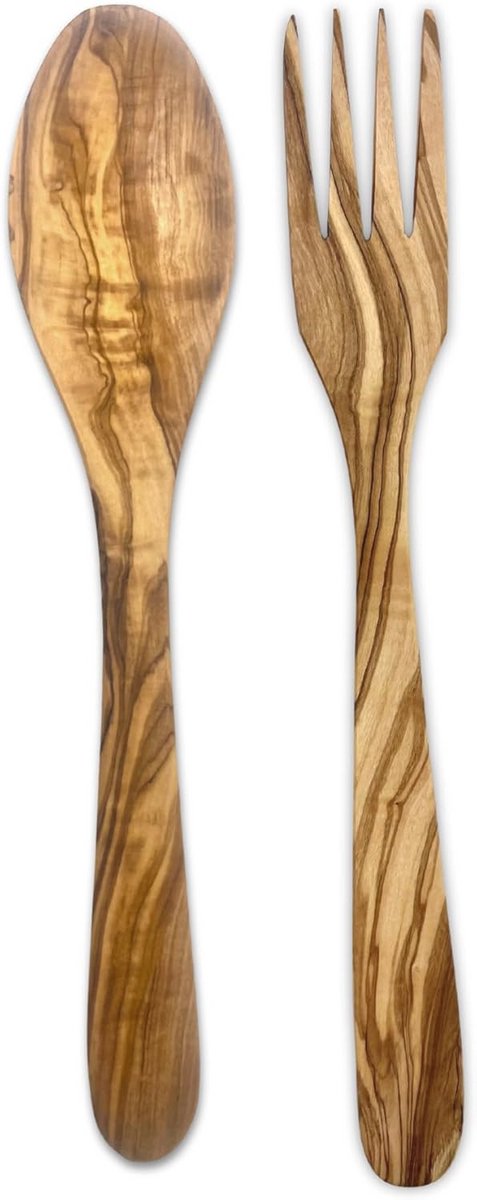 Handgemaakte Saladeservers, 30 cm, Set van Lepel en Vork in Olijfhout