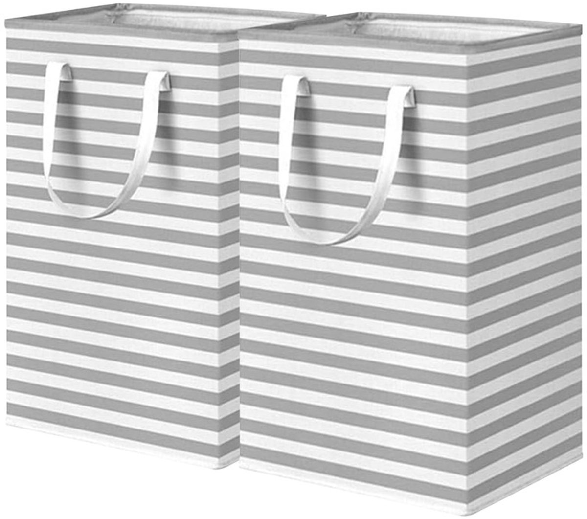 Vrijstaande wasmand - 75 liter - Grote, opvouwbare wasmand - met handvat - grijs - 2-pack