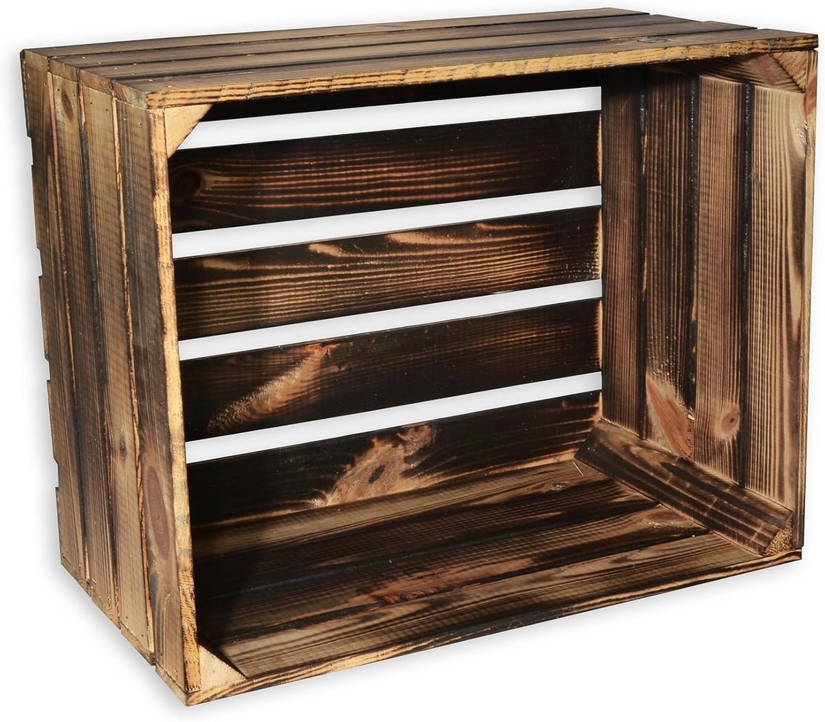 Decoratieve houten kist in gevlamde vintage stijl 50x40x30cm