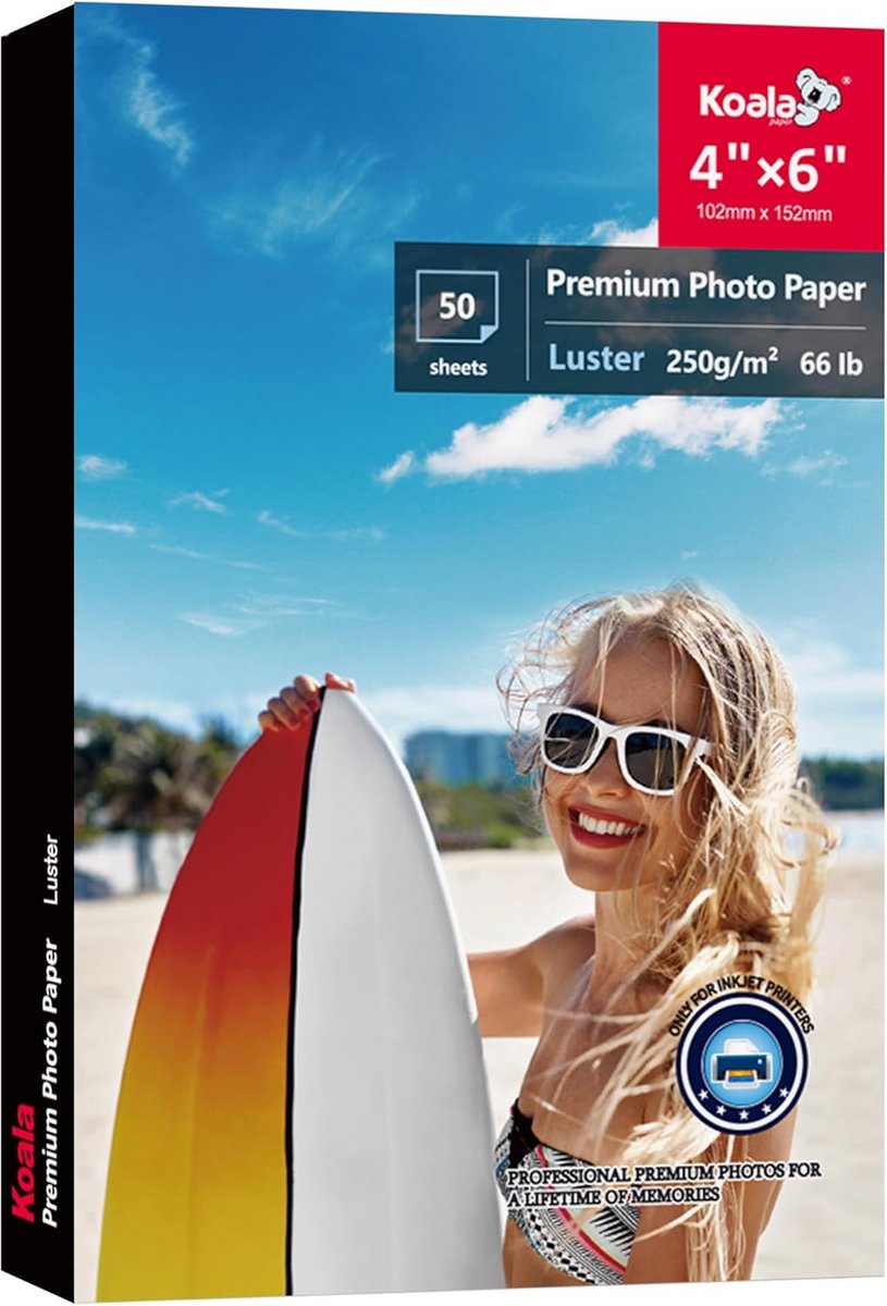 Premium fotopapier 4x6 voor inkjetprinters - Glans, Waterbestendig, 50 Vellen