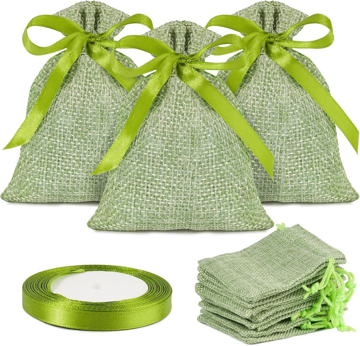 24 Jute Geschenktasjes Herbruikbaar Groen 9 x 7 cm voor Bruiloft en Doop