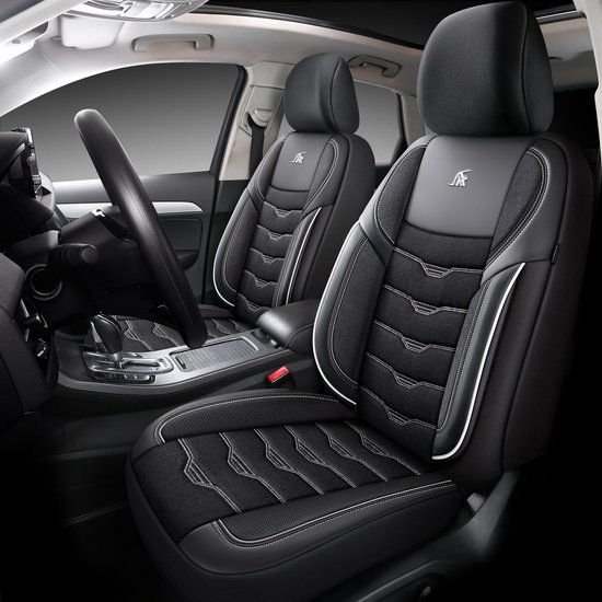Housses de siège auto pour Volvo XC40 | Ensemble complet | AID403 | Zwart avec coutures blanches