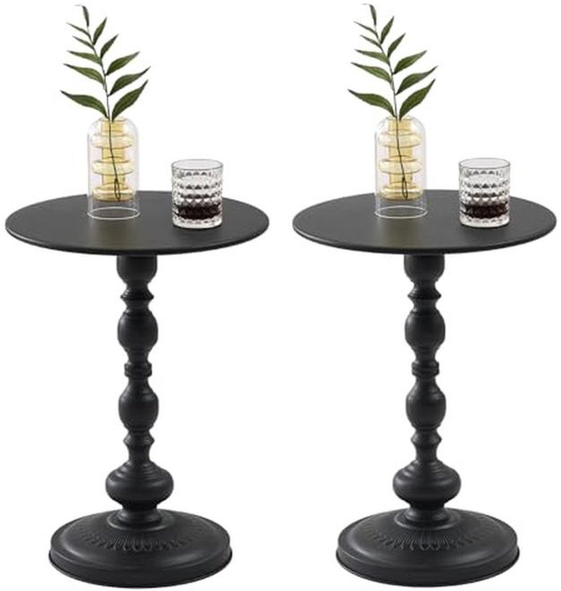 Set van 2 ronde salontafels - Vintage zwart voor woonkamer en slaapkamer