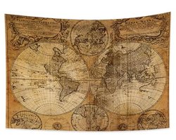 YongFoto 100x70cm Map Carpet,World Map Tapestries Wanderlust Pirate Map Ancient Historical Atlas Earth Round Surface Tapestries for Dormitory Decor Sofa Bed Cover Blanket E-Lesson