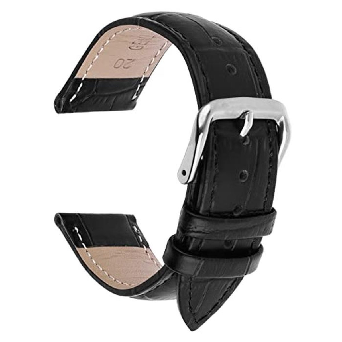 TIESOME Horlogebandje, zwart vintage leren horlogebandjes met roestvrijstalen gesp, reservearmband, Quick Release reservearmbanden voor heren en dames, 22 mm