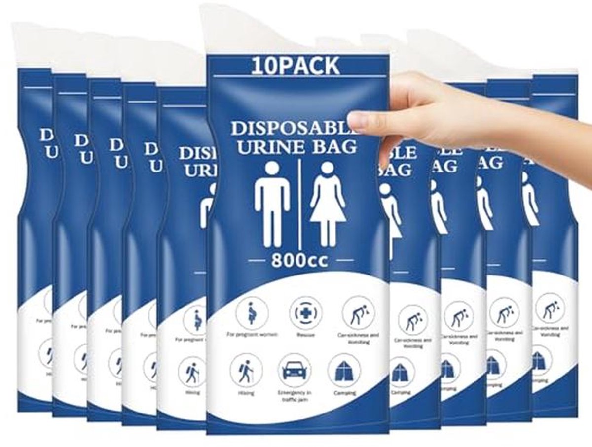 Zosenyer Urinezakje, 10 stuks voor op reis, braakzakken 800 ml, reis-pipi-zak kan als braakzak worden gebruikt, geschikt voor mannen, vrouwen en kinderen