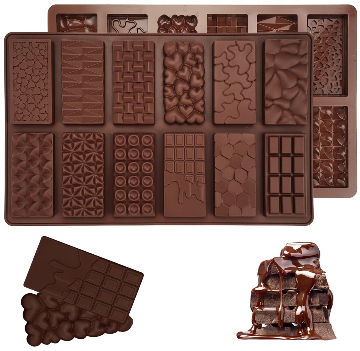 Unyqoos® Set van twee flexibele siliconen bakvormen voor chocolade en meer