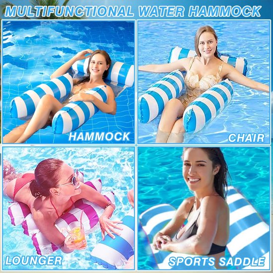 Set van 2 Opblaasbare Waterhangmatten - 4-in-1 Zwemstoel & Luchtmatras met Net voor Zwembad en Strand — afbeelding 4