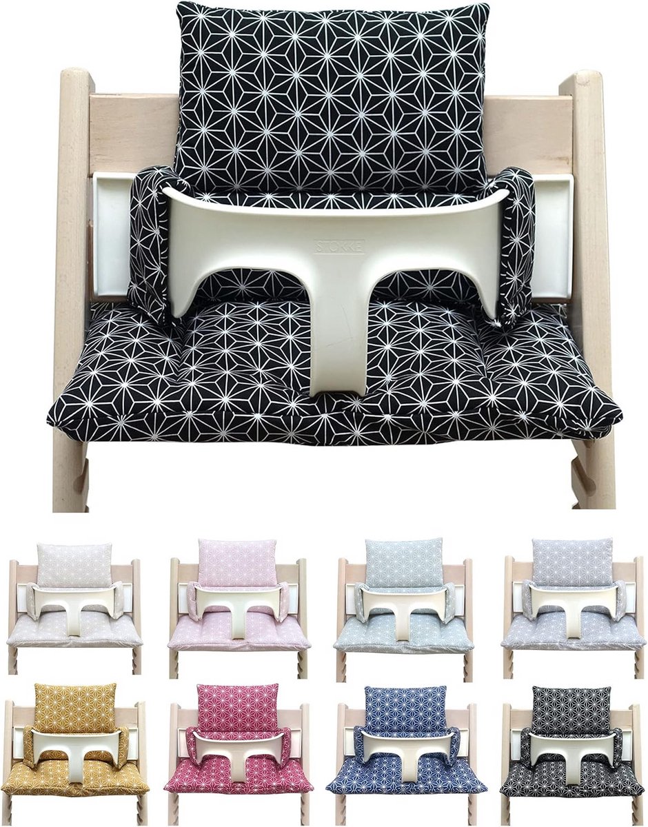 Zitkussen voor Tripp Trapp Stochstoel - Comfortabel en Veilig Voor Baby's - Sterren Zwart