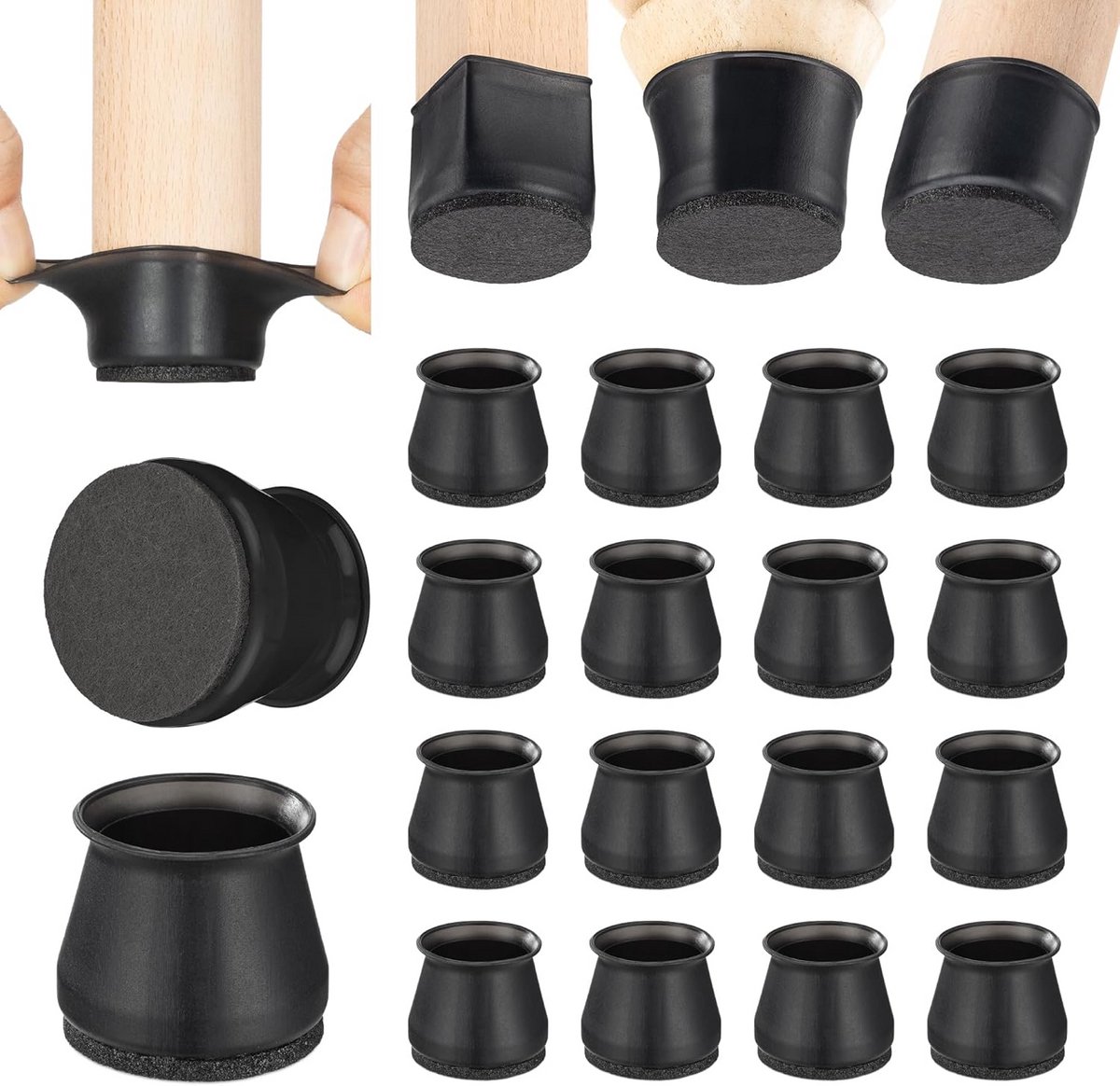 16x Stoelpot Dopjes met Vilt Onderkant - Zachte Siliconen Voor Poten van Stoelen - Beschermt Houten Vloeren
