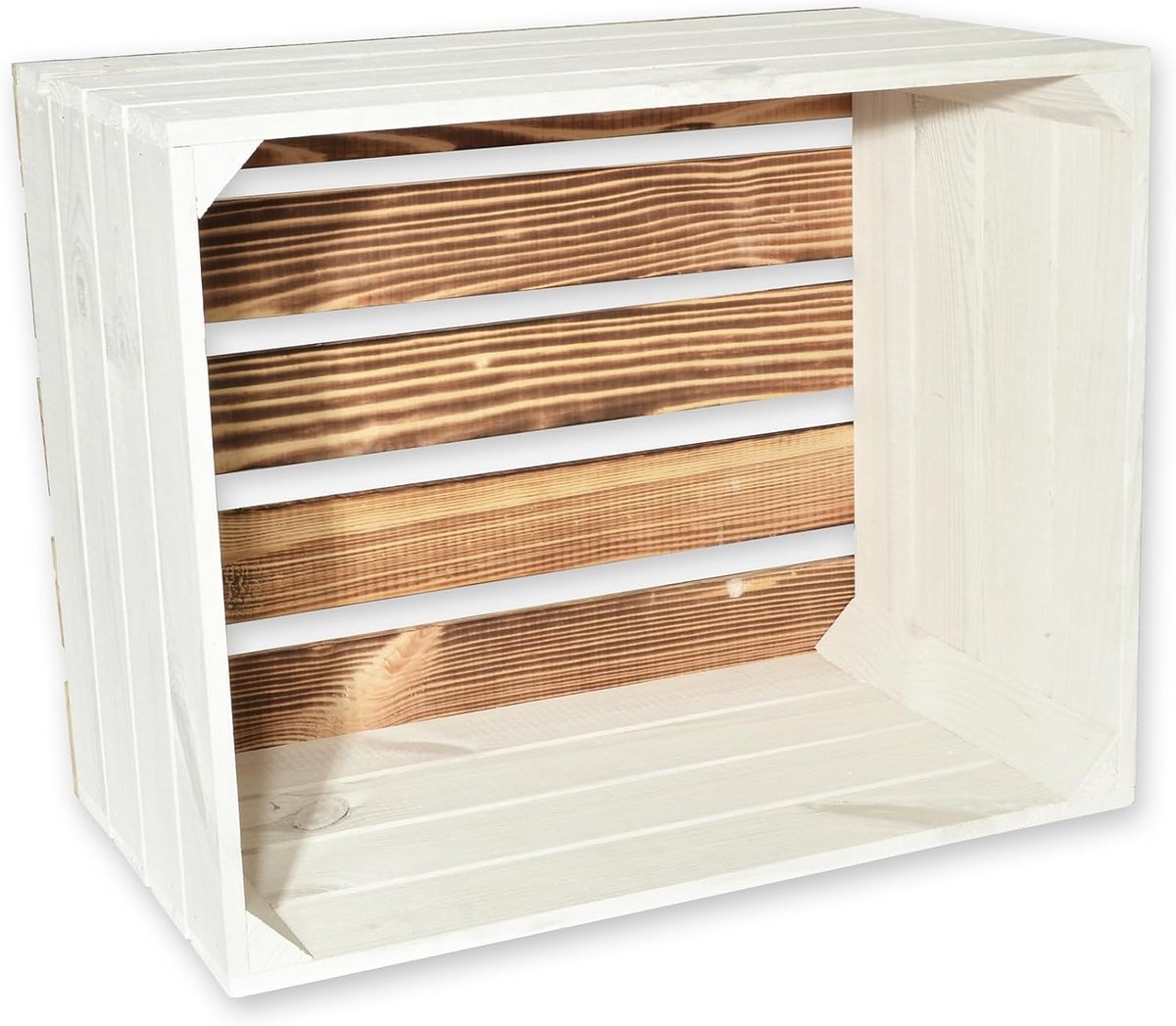2x Houten Kisten Gevlamd Wit Opbergbox Decoratie Kratten 50x40x30cm