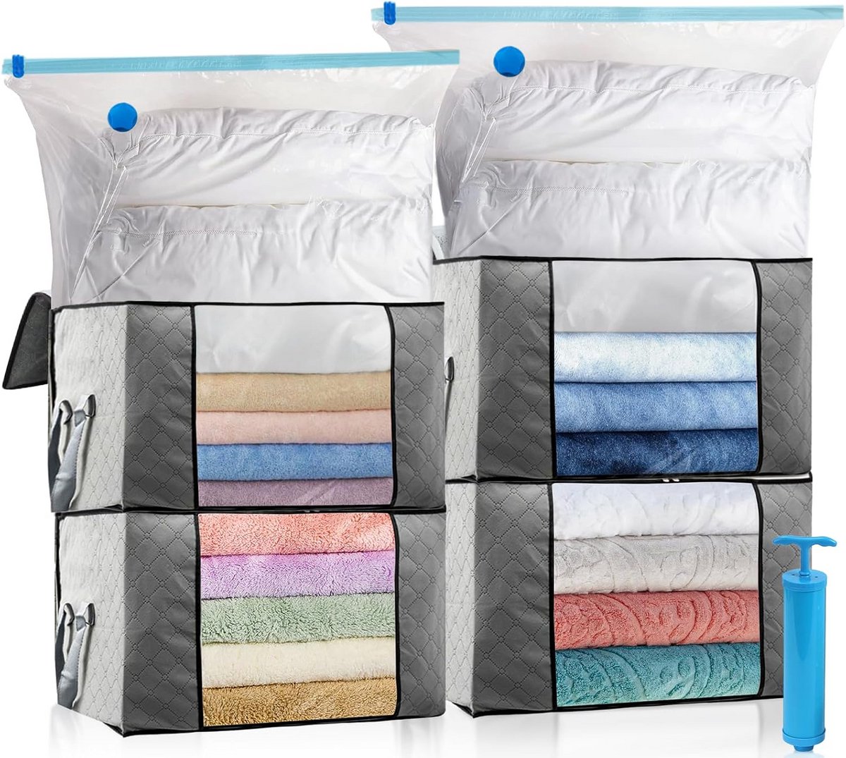4 Vacuüm Opbergzakken met Handpomp voor Kleding, Dekbedden en Beddengoed