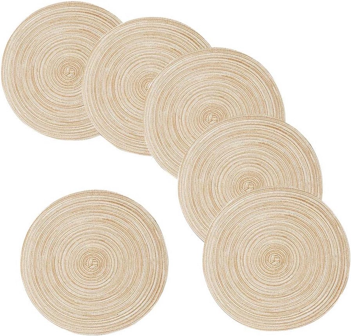 Set van 6 Ronde Geweven Placemats in Bruin - 35 cm - Thermisch Isolerend Katoen