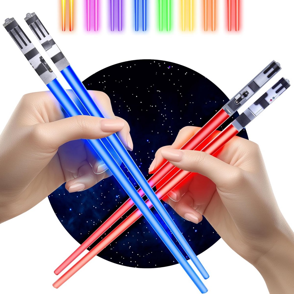 Set van 2 Paar Lichtgevende LED Eetstokjes (Blauw & Rood) – Feestaccessoire