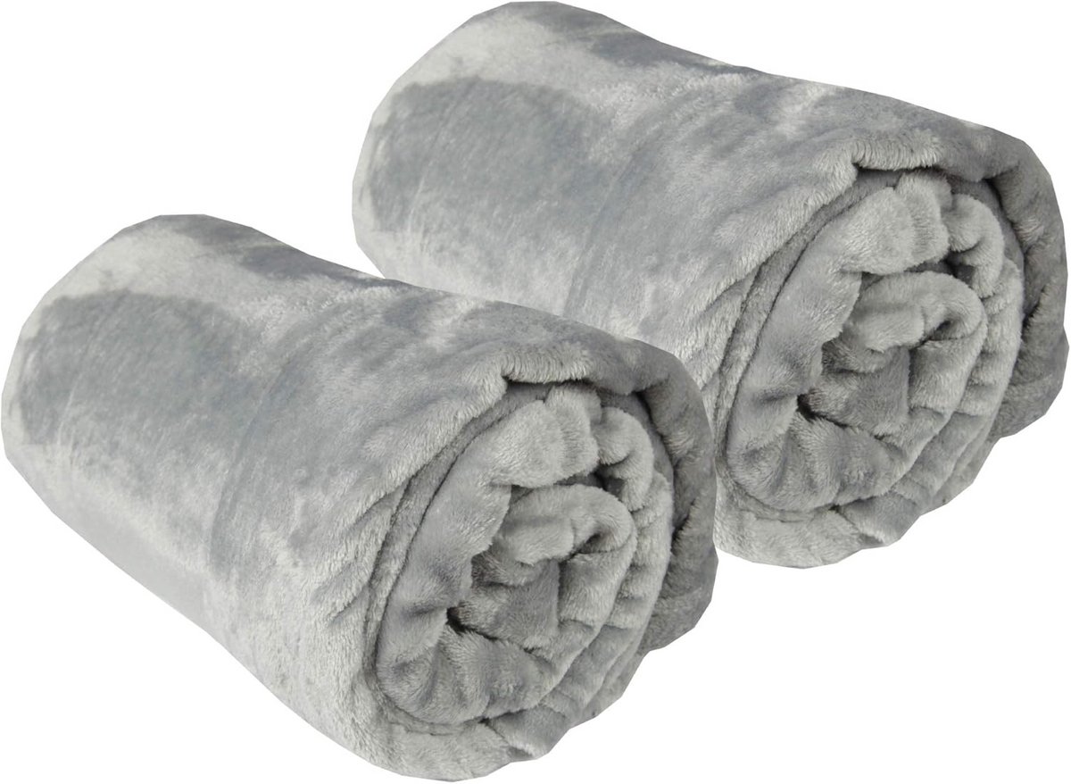 Set van 2 Extra Zachte Microvezel Fleece Woondekens - 70x100 cm - Grijs