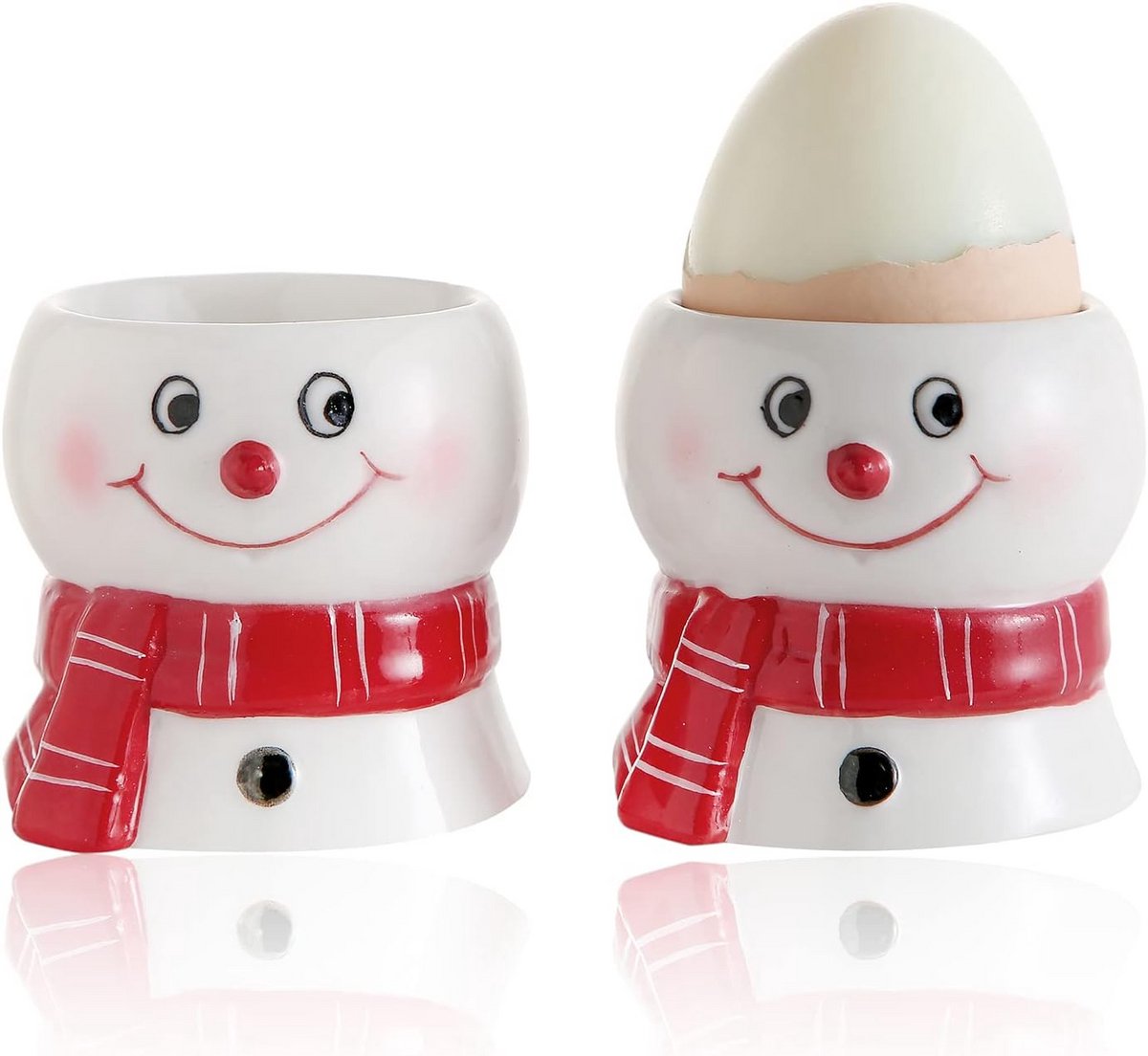 Set van 2 Keramiek Eierdopjes Sneeuwpop - Schattige Eierhouders voor Ontbijt en Cadeau