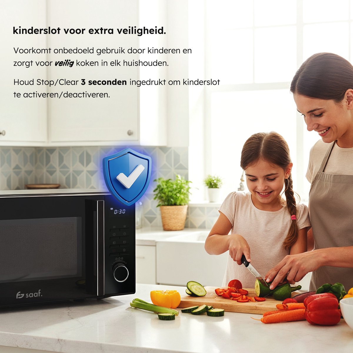 Saaf Combi Magnetron - 25L - Grill en Hetelucht Functie - 10 kookprogramma's - 900W - Zwart thumbnail 5