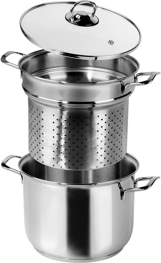 Orion Anett Serie - Roestvrijstalen Pastapan - 6 liter - Met Glazen Deksel - Voor Inductie van Merkloos — afbeelding 4