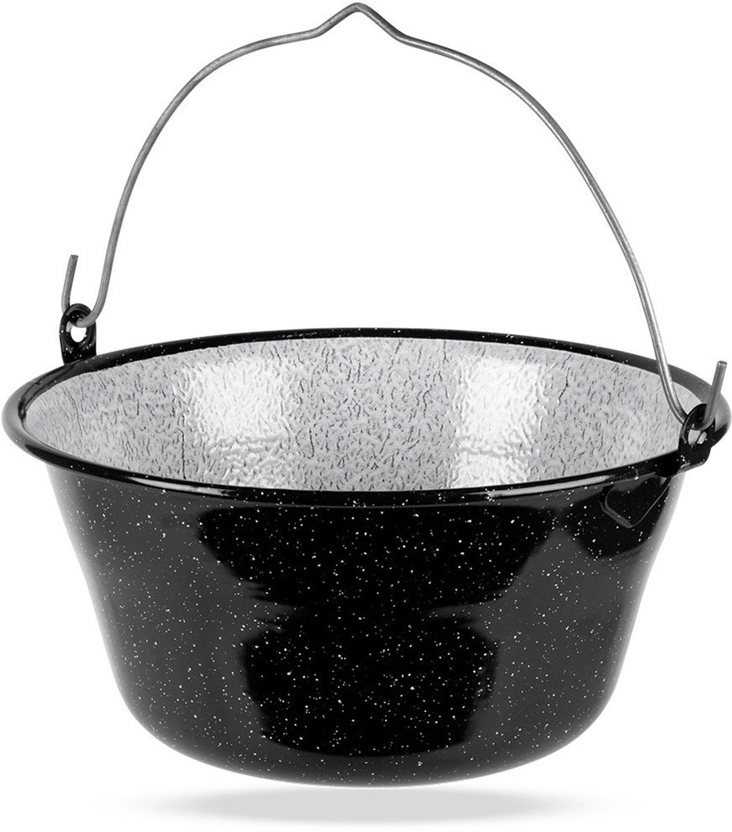 Orion - Hongaarse Emaille Kookpot - 7,5L - Ophangbaar - Zwart en Wit