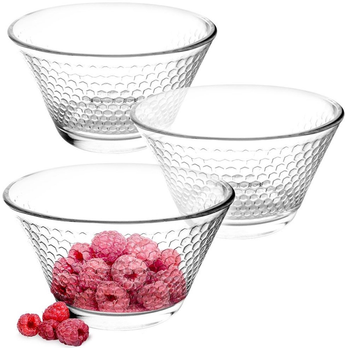 Excellent Houseware - Glazen Kom Set - 11,5 cm - 300 ml - Gegraveerd Design