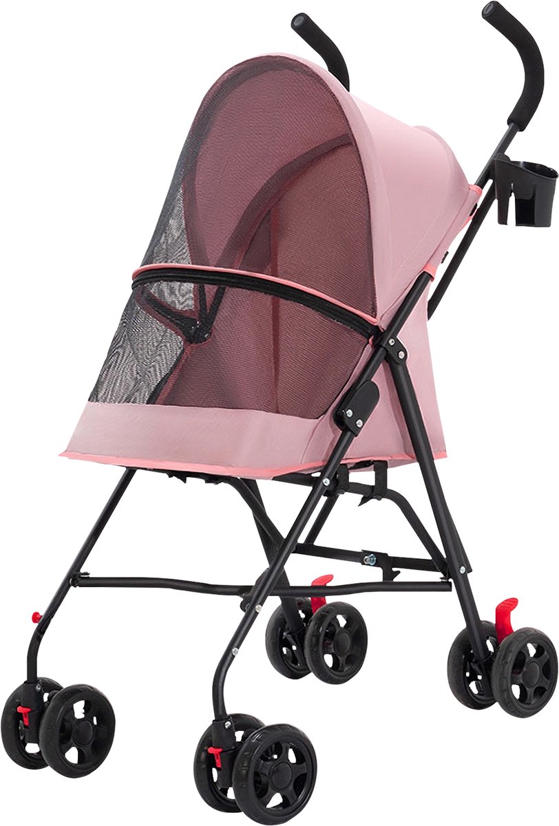 PIPIPOXER-Opvouwbare Hondenbuggy, honden- en kattenbuggy, afneembare , Roze