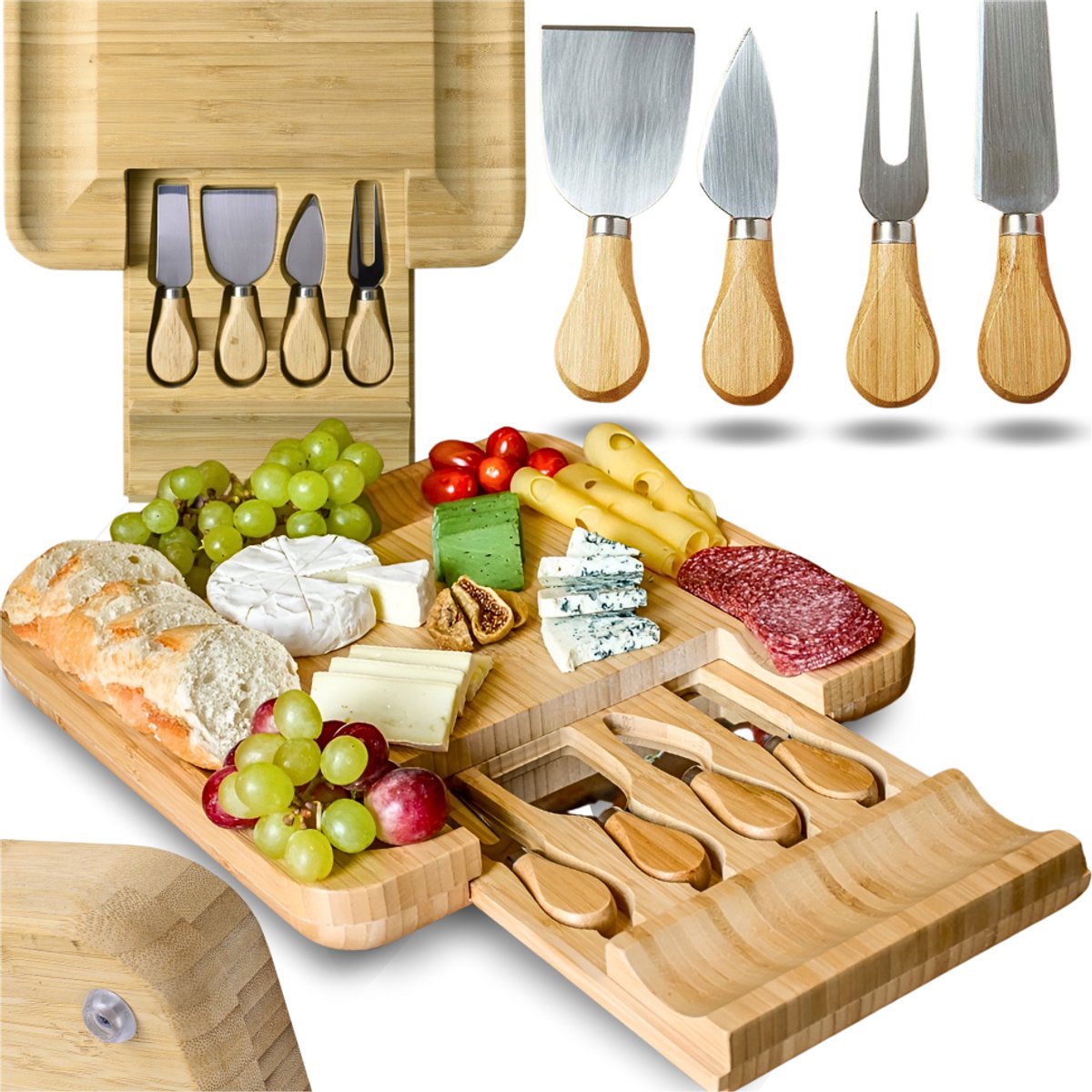 Zolta - Bamboe Serveerplank - Inclusief Mesjes - 33x33 cm