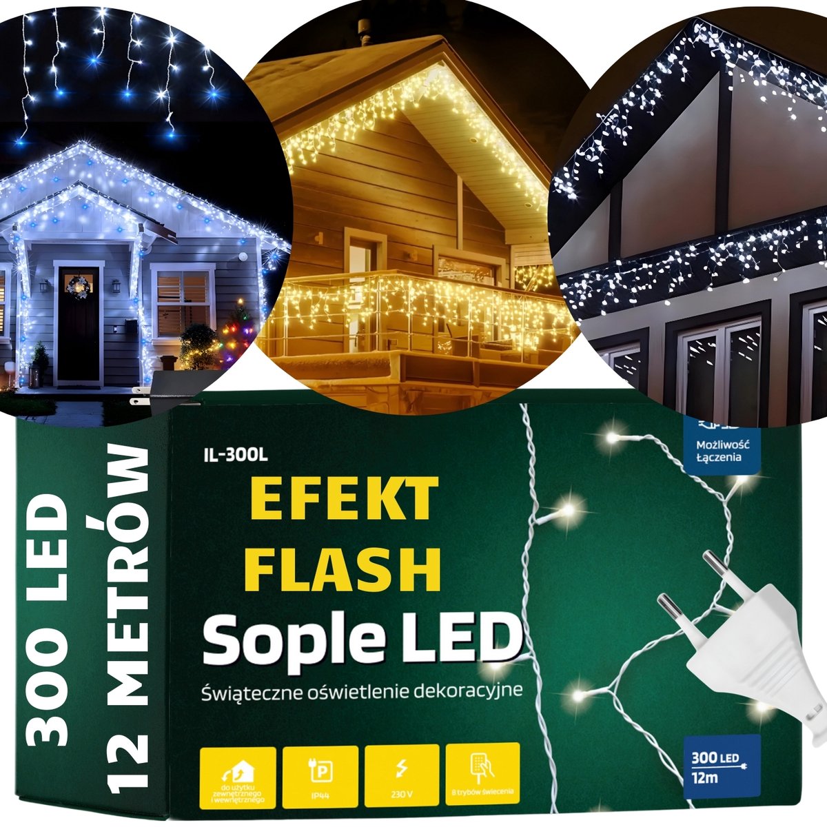 Kerstverlichting - Sneeuwvlok IJspegels - 300 LED - Koud Wit - Flash Effect