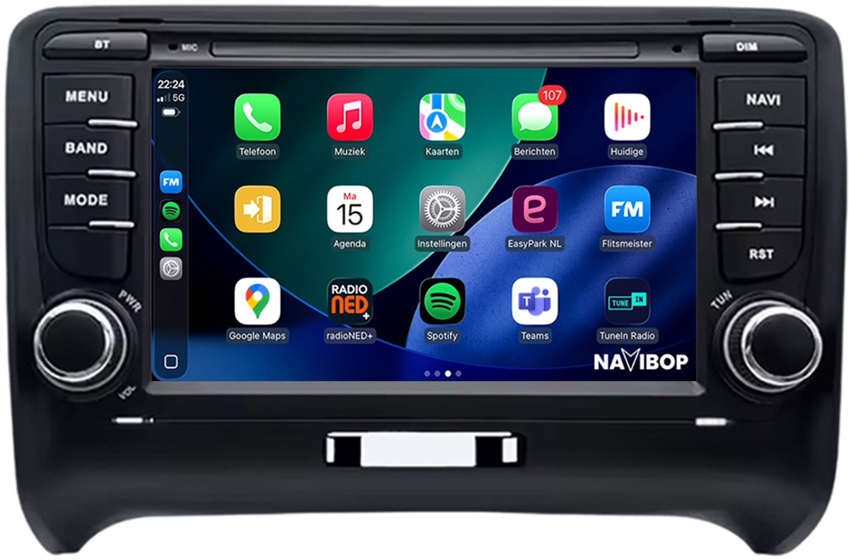 Geschikt voor Audi TT (2007 t/m 2014) | 7 inch Android 15.0 CarPlay autoradio | Draadloos CarPlay & Android Auto | 2GB RAM + 32GB | Externe microfoon | Bluetooth & WiFi | NAVIBOP NB-1459 | Bouwjaar 2007 t/m 2014