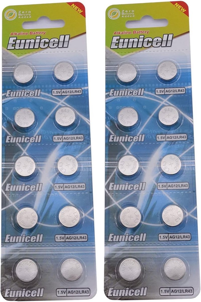 Alkaline knopcel batterijen G12 LR43 LR1142 20 stuks