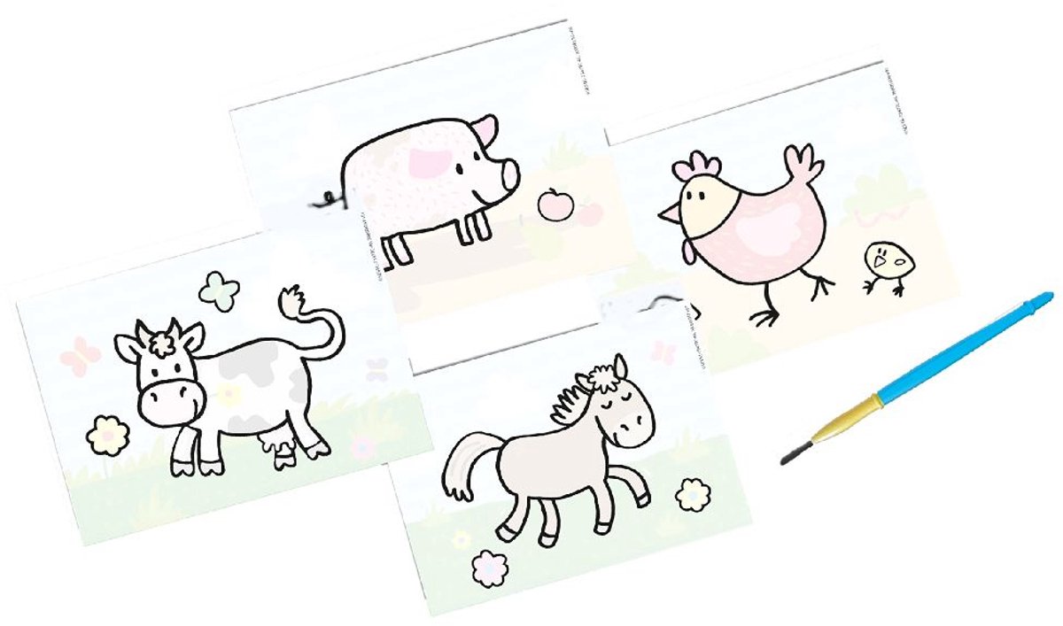 SES Creative- My First - Kleuren met Water - Boerderij dieren – verven - Zonder Geknoei - inclusief 4 kleurplaten en kwast - steeds opnieuw te gebruiken – 1 tot 4 jaar — afbeelding 5