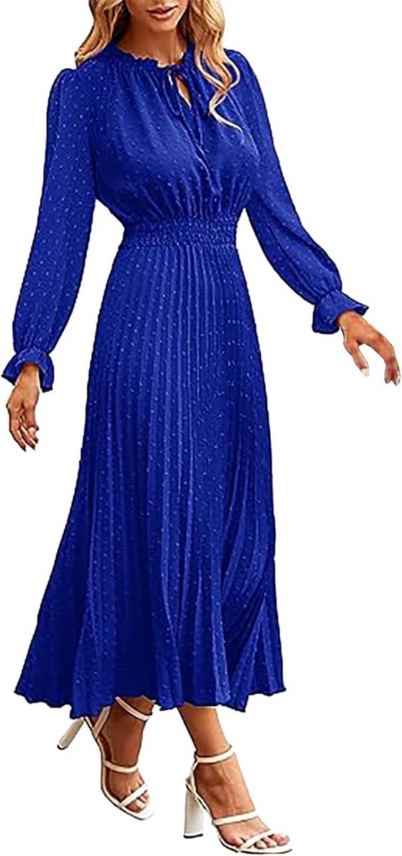 Dames Jurk Zomer Strandjurk A-lijn Plissé Lange Mouwen Elegante Maxi