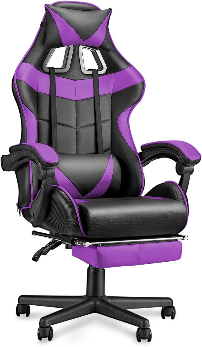 Soontrans Paars-Gaming Stoel met Inklapbare Voetensteun, - afbeelding 3