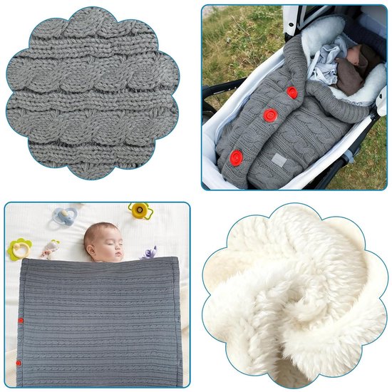 Wintervoetjes voor baby's - Universele winterslaapzak - Gebreide voetjes - Met fleece gevoerde winterslaapzak voor baby's - Warme voetjes - Babydeken voor in de kinderwagen - 68x39cm -Zwart van Merkloos — afbeelding 5