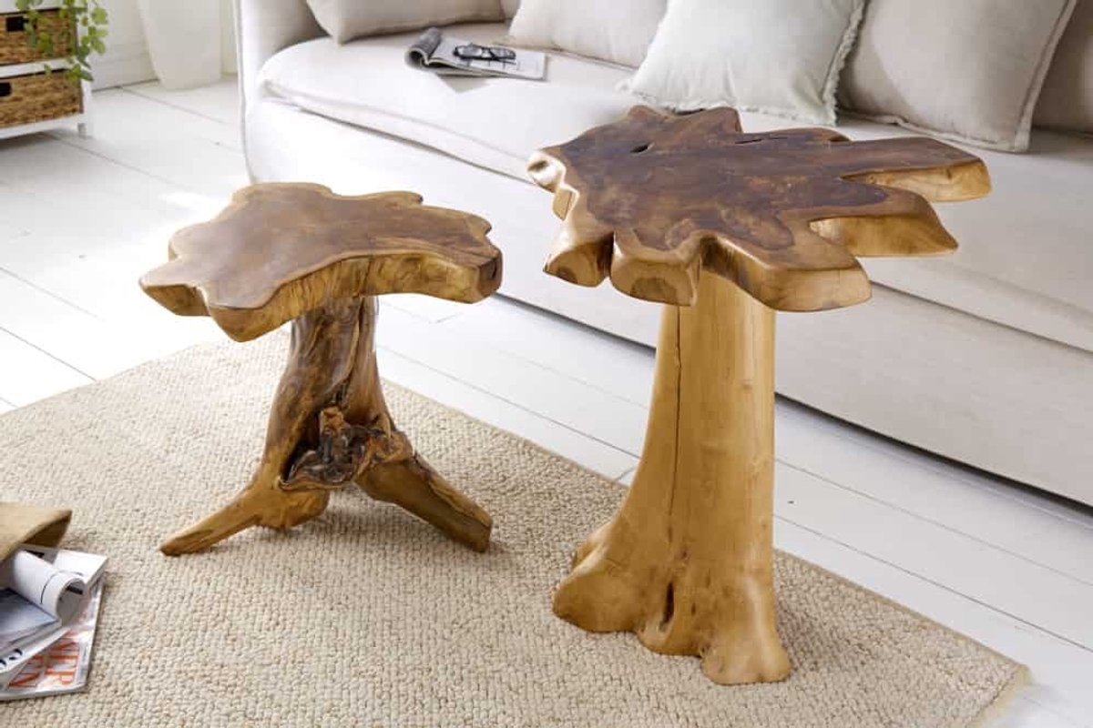 Massieve bijzettafel ROOT 60cm teak met jaarringen - 38238
