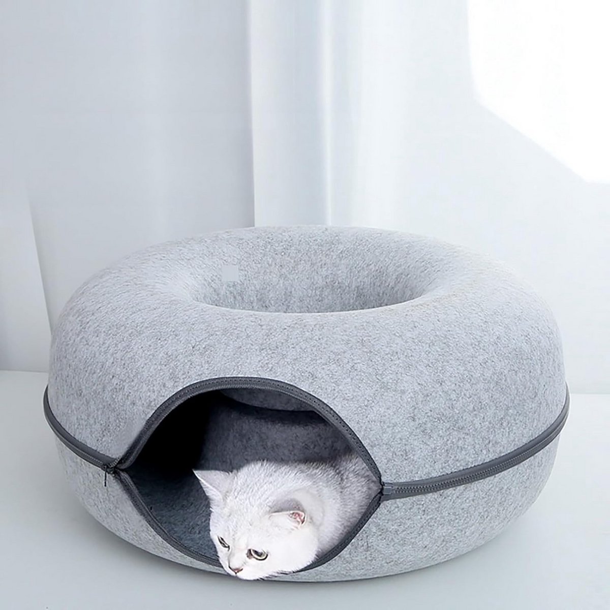 Ruime kattentunnel 24 inch x 2 - speelgoed en bed voor binnenkatten - grijs