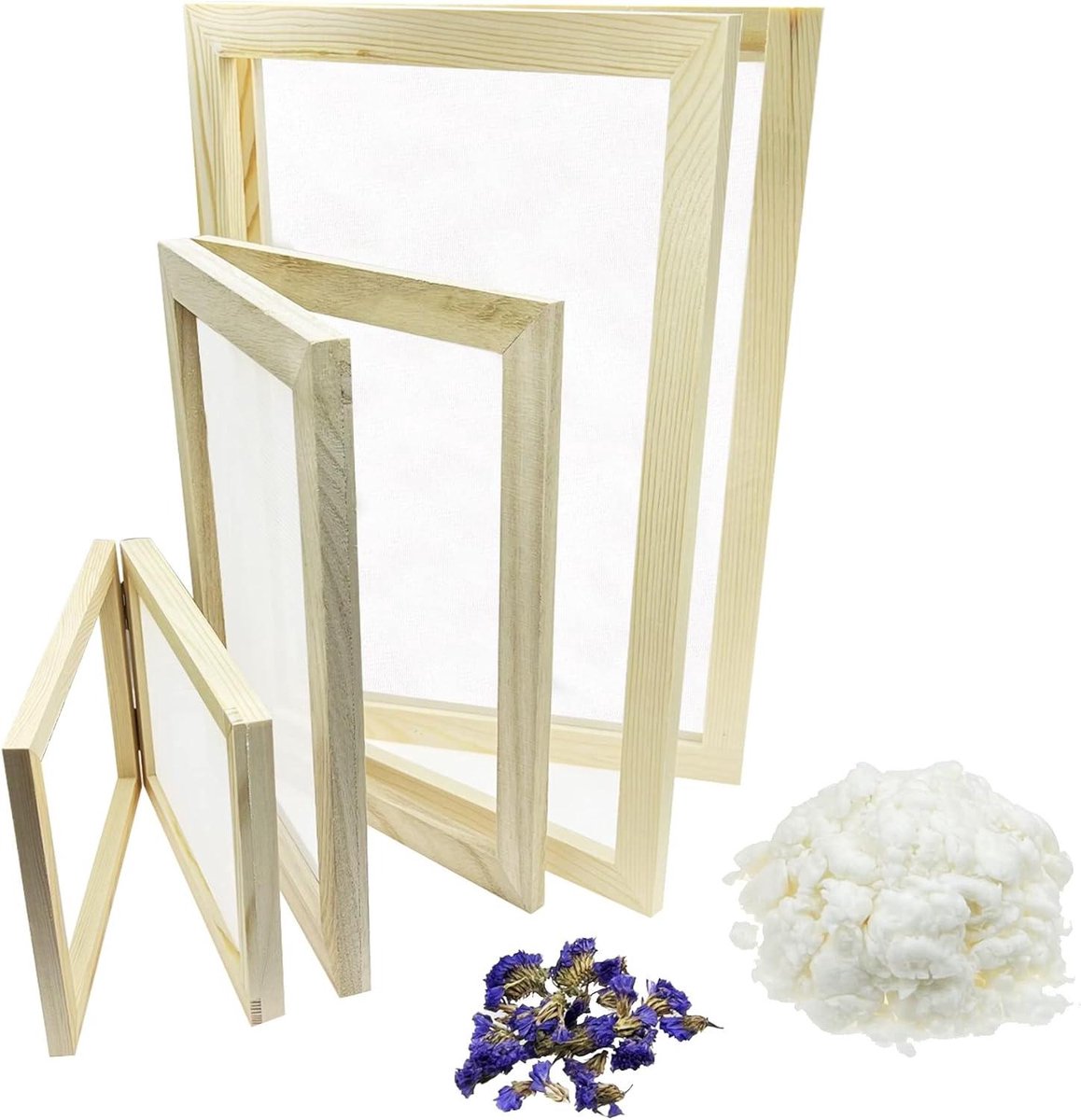 Ronte - DIY droogbloemen pakket met 6 houtpapier vellen - 25 x 34 cm, 19 x 25 cm, 12,5 x 18 cm - houten lijst en gedroogde bloemen - knutselmateriaal