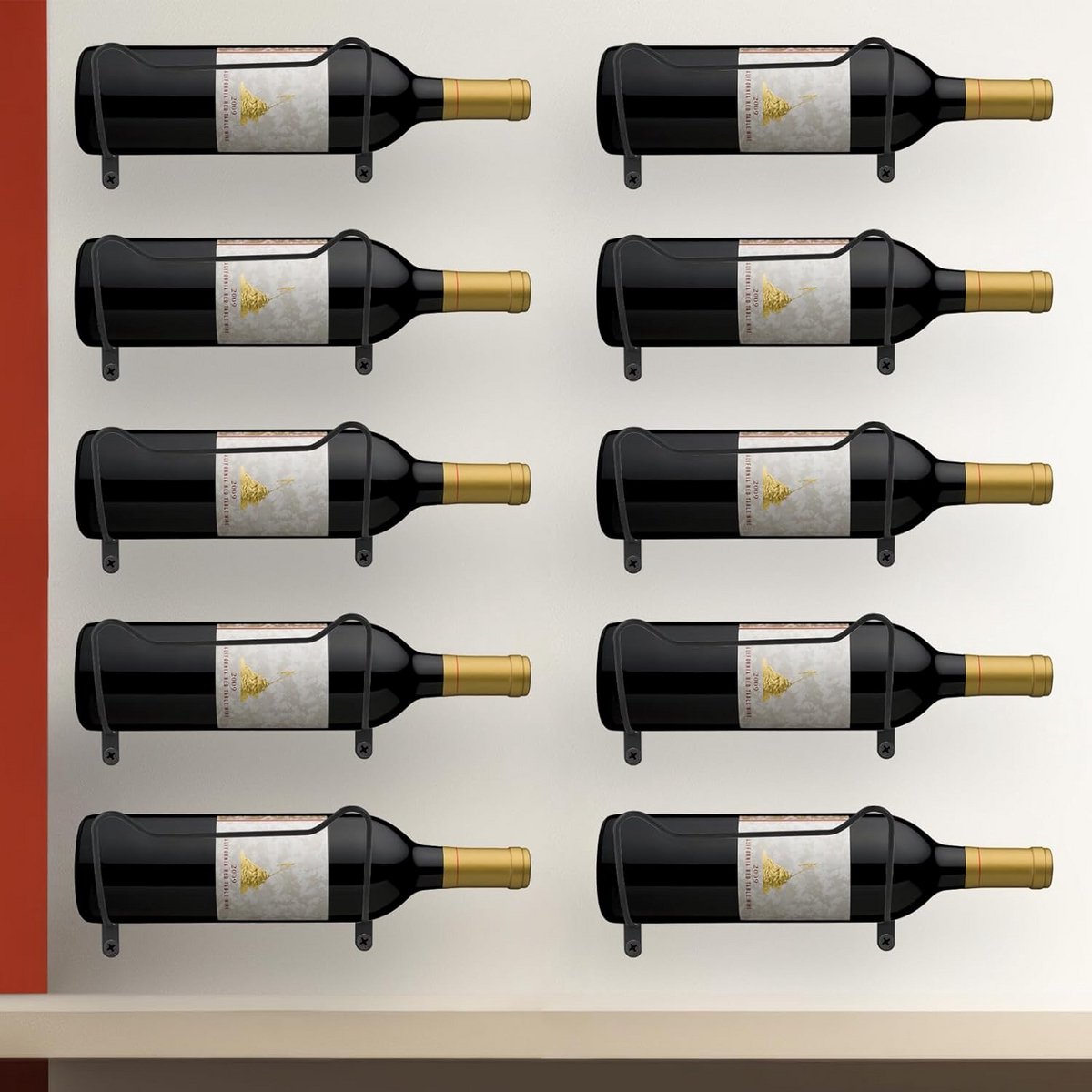 Set van 10 Wandgemonteerde Wijnrekken - IJzeren Flessenhouder voor Drankopslag