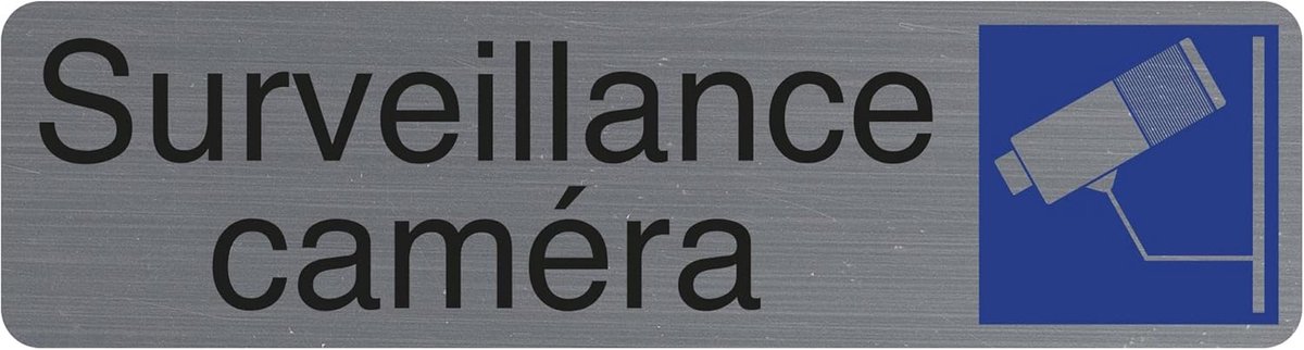 Zelfklevend Deurbord CCTV - Tekst: SURVEILLANCE CAMERA - Geborsteld Aluminium Look - 16.5 x 4.3 cm