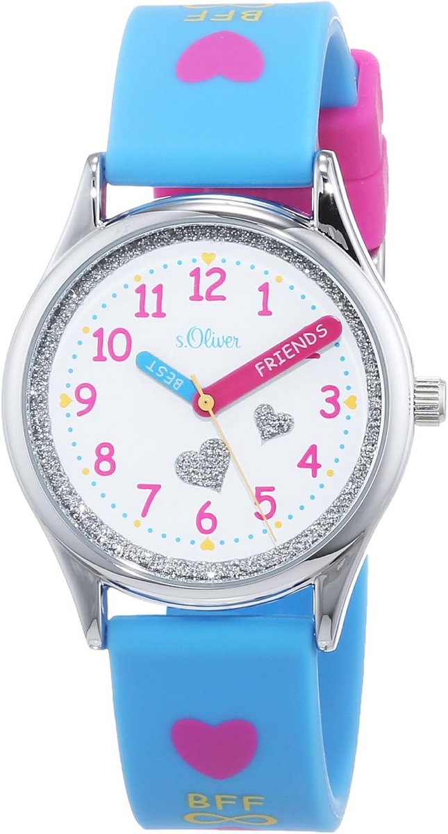 Analoge Kinderhorloge met Blauwe Siliconen Band en Hartjesprint