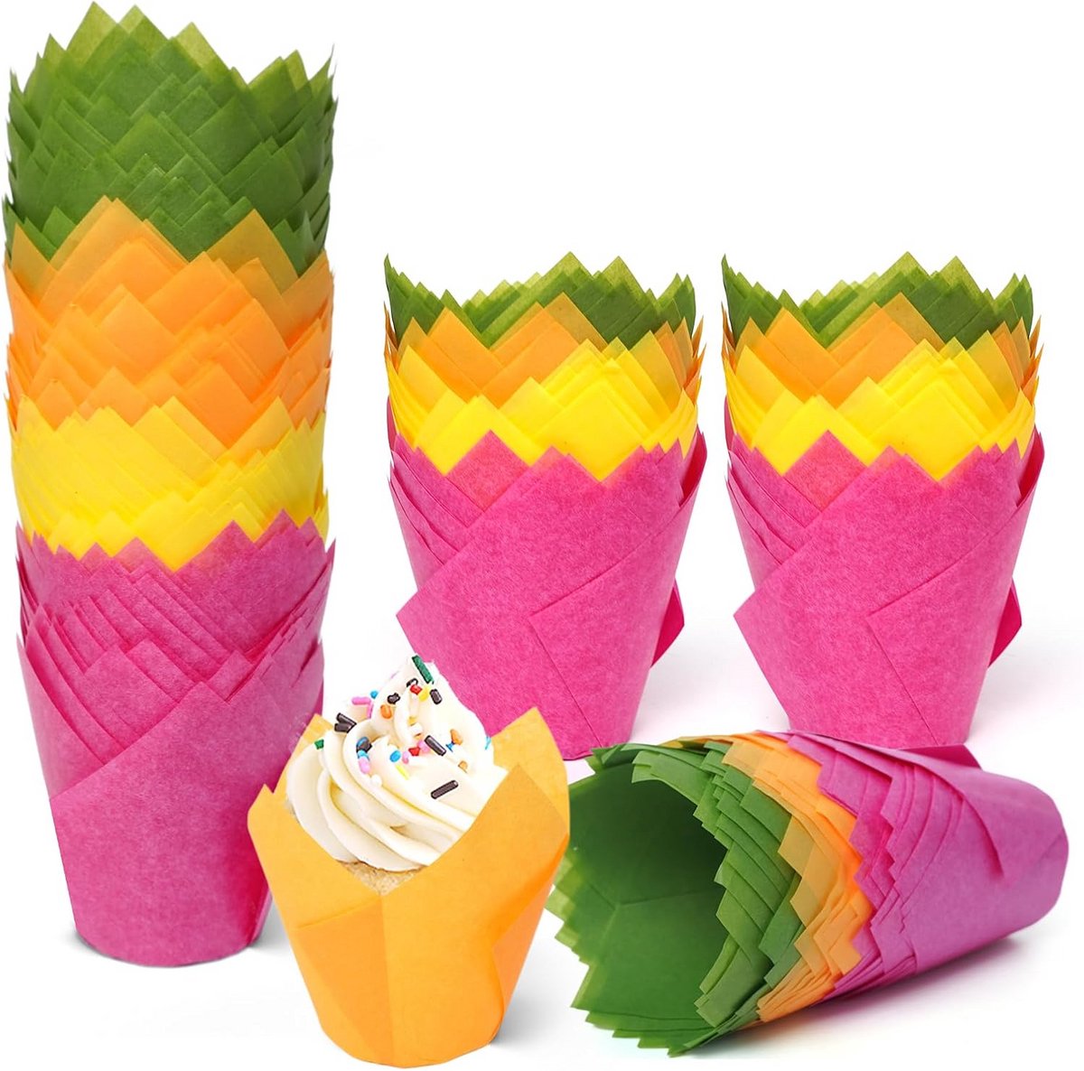 200 Stuks Muffinbakvormpjes - Standaard Maat Tulpen Vorm - Natuurlijk Bruin Bakpapier