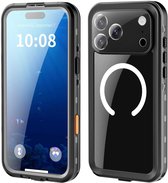 Voor- en achterkant van een zwart transparant telefoonhoesje voor iPhone.