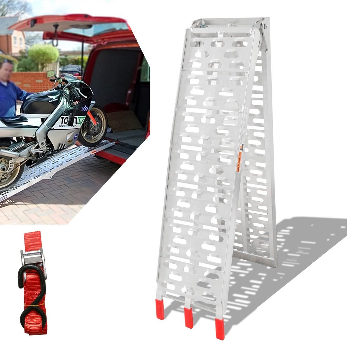 Inklapbare Oprijplaat voor Aanhanger en Voertuigen - 340 kg Draagvermogen, Antislip, Aluminium, 226 cm