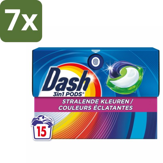 Dash – Wasmiddelcapsules – 3in1 Pods Stralende Kleuren – 15 capsules - Bulkverpakking - 7 stuks
