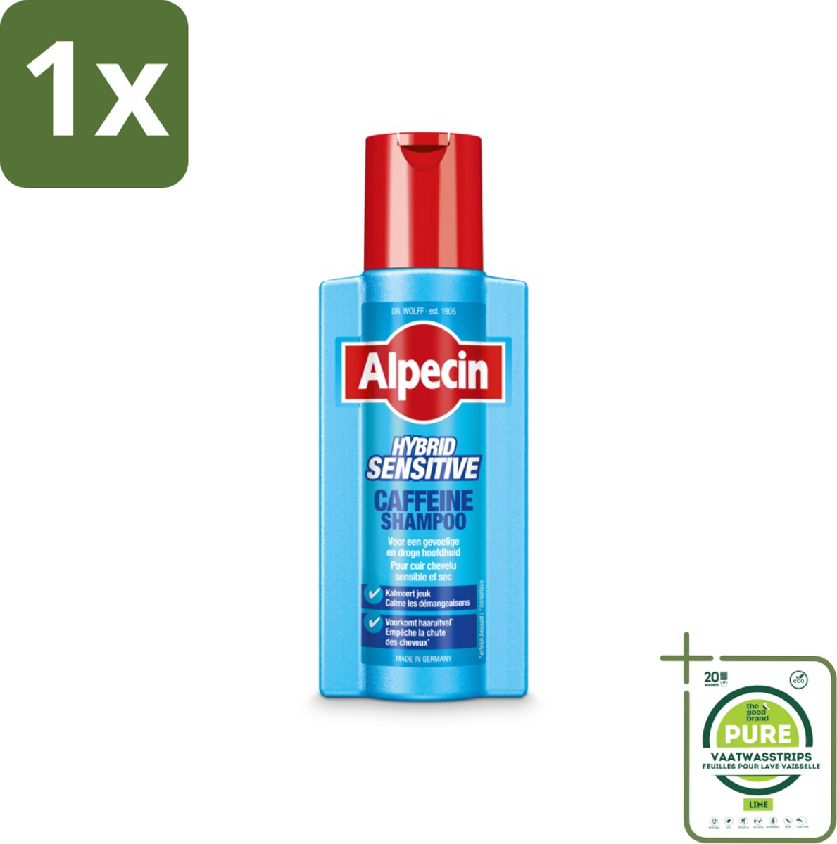 1 x Alpecin - Hybrid - Shampoo - Gevoelige Hoofdhuid - 250 ml - Shampoo Voor Gevoelige Hoofdhuid - Anti-roos Shampoo - Haaruitval Shampoo - Kalmerende Shampoo - Hydraterende Shampoo