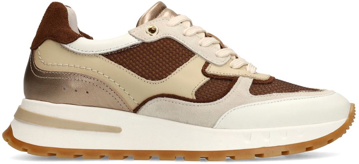 Manfield - Dames - Beige leren sneakers met multicolor details - Maat 39